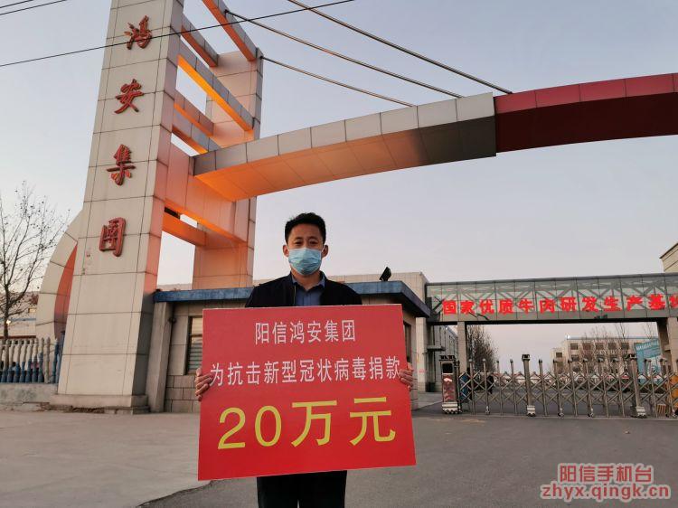 陽(yáng)信鴻安集團(tuán)捐款20萬(wàn)元支援抗擊新冠肺炎疫情